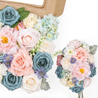 AmyHomie Blue Pink Artificial Flowers Combo Silk Mix Peony Rose Hydrangea Daisy Fake Flowers w/Stem for DIY Wedding Bouquets Centerpieces Arrangements Table Decor Party Bridal Baby Shower Home Decor