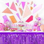 3 Pack 29 x108 Inch Purple Foil Fringe Table Skirts Metallic Banner for Tinsel Streamer Garland Backdrop for Parade Floats Mother's Day, Graduate, Birthday, Wedding Party Decoration