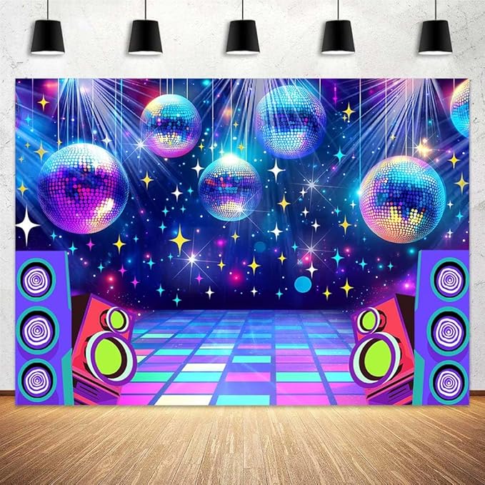Dance Party Backdrop Retro 70s 80s 90s Theme Glitter Stage Dance Ball Background Disco Party Decoration DJ Photography Backdrop Banner for Birthday Party Prom Portrait Photo Shoot 20X10Ft,Multi1