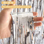 10 Pack Silver Foil Curtain Backdrop 3.2ft x 9.8ft Metallic Tinsel Foil Fringe Curtains Streamer Photo Booth Backdrop for Birthday Party Engagement Bachelorette Party Decorations (Silver)