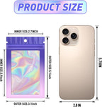 Funfery 100 Pack Holographic Bags,Mylar Resealable Bags with Zipper,Clear Window Packaging Pouch,Foil Bag for Food Storage,Sample Jewelry Baggies(3.1×5.1in,Purple Pink)