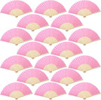 Aneco 18 Pieces Pink Handheld Cloth and Bamboo Folding Fans for Wedding Decoration, Church Gifts, Party Favors, DIY Decoration