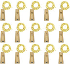 Wine Bottle Lights with Cork, Battery Operated 15 Pack 20 LED Cork Shape Silver Wire Fairy Mini String Lights(No Bottles) for DIY, Party, Decor, Christmas, Halloween,Wedding (15, Warm White)