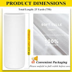108 Inch 25 Yards White Tulle Fabric Roll, Extra Large Matte Tulle Netting Bolt for Wedding Ceiling Drapes Arch Banquet Party Decorations Tutu Skirt Baby Shower DIY Crafts Gift Wrapping (White)