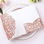 PONATIA 5.12 X 7.2 Rose Gold Glitter Wedding Invitations, 20PCS Tri-Fold Laser Cut Invitations Pockets With Envelopes For Wedding Bridal Shower Engagement Quinceanera Invitations (No Inner Sheet)
