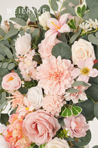 Deluxe Pink Artificial Wedding Arch Flowers with Drapes Kit-Pack of 5, 2pcs Flower Arrangements 3pcs Hanging Sheer Drapes Blue Ceremony Arbor Reception Backdrop Rose Floral Decorations.