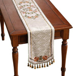 patdrea Designer Elegant French Floral Velvet Table Runner 87 Inch Long, Green with Orange Blossoms Pattern Table Mat, Decor for Kitchen Dining Coffee Table Cabinet Banquet Thanksgiving,12"*87"