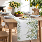 Sage Green Eucalyptus Cotton Linen Table Runner for Dining Kitchen, Farmhouse Leaves Wedding Outdoor Party Tablerunners Decoration Botanical Floral Dresser Scarf Coffee Tablecloth Runners 13x36 Inches