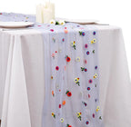 BINBE 1pcs Daisy Fall Table Runner Embroidery Gauze 10FT Florals Seasonal Tulle Holiday Birthday Kitchen Dining Table Decor for Home Party Blue