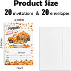 Leaves & Stacks Of Hay Birthday Party Invitation - Set Of 20 Fall Pumpkin Invite Cards With Envelopes - Autumn Birthday Invitation Cards For Boys Girls - Thanksgiving Birthday Party Supplies Decor-A06