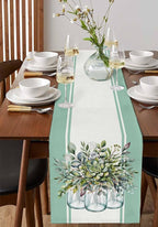 Eucalyptus Cotton Linen Table Runner for Dining Kitchen, Wedding Outdoor Party Tablerunners Decoration, Green Leaves Botanical Plants Watercolor Dresser Scarf Coffee Tablecloth Runners 13x90 Inches