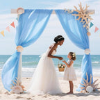 VOK Blue Wedding Arch Draping Fabric Chiffon Fabric, 29in x 18Ft Sheer Chiffon Outdoor Curtain for Wedding Ceremony Birthday Party Decoration (Blue,1 Panel)