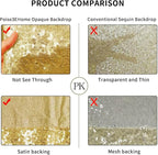 Poise3EHome 8Ft x 8Ft Gold Sequin Backdrop Curtain, Glitter Thick Satin Background Drapes, Sparkly Opaque Photography Curtain, Sequence Xmas Thanksgiving Backdrop for Wedding Party Holiday Decor