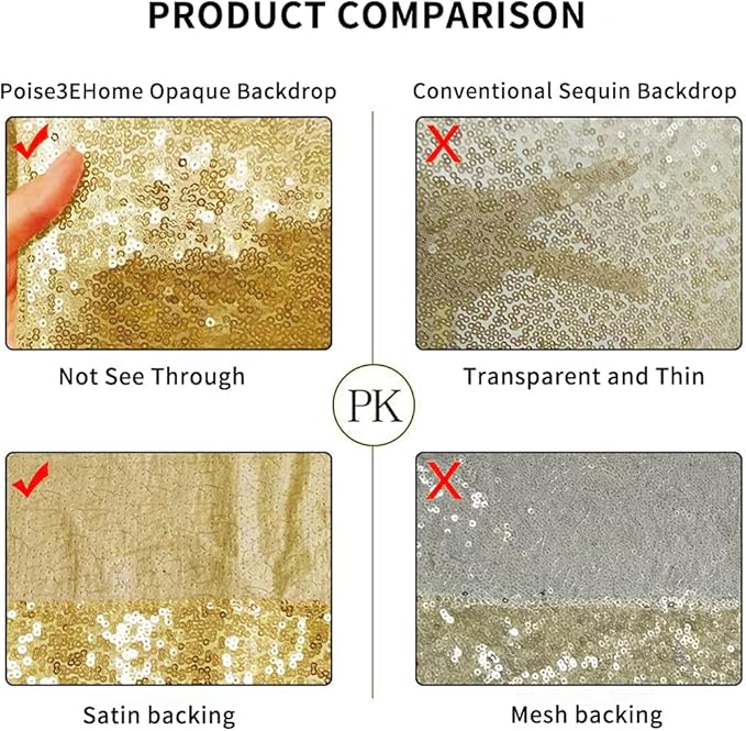 Poise3EHome 10Ft x 10Ft Gold Sequin Backdrop Curtain, Glitter Thick Not See Through Satin Background Drapes, Sparkly Opaque Photography Curtain Backdrop for Wedding Party Decor