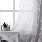 VISIONTEX White Sheer Voile Curtains, Decorative White Embroidery Faux Linen Rod Pocket Window Drapes for Home Kitchen, Living Room and Bedroom 54 x 95 Inch, Set of 2 Curtain Panels