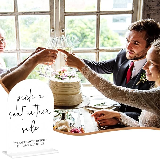 Pick a Seat Not a Side Wedding Sign, Engagement Bridal Shower Decor fo Ceremony Reception Party, Weddings Table White Acrylic Sign