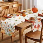 Fall Wildflowers Cotton Linen Table Runner for Dining Kitchen, Thanksgiving Pumpkin Outdoor Party Rustic Tablerunners Decoration,Botanical Floral Vintage Dresser Scarf Tablecloth Runners 13x108 Inches