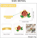 Christmas Pomegranate Napkin Rings set of 6 Red Fruit Napkin Rings for Thanksgiving New Year Dinner Decor,Gold Fall Napkin Ring Holders for Beach Wedding Garden Party Home Daily Table Setting