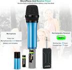 Wireless Microphone, Bietrun UHF Metal Dual Handheld Cordless Dynamic Mic System with Rechargeable Receiver, 1/4‘’Output, for Karaoke, Church, Speech, Wedding, Party Singing(160 ft Range)-Auto Connect