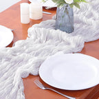 16PCS White Cheesecloth Table Runner 10FT 35x120Inch Boho Gauze Cloth Long Rustic Sheer for Wedding Party Baby Bridal Shower Decor