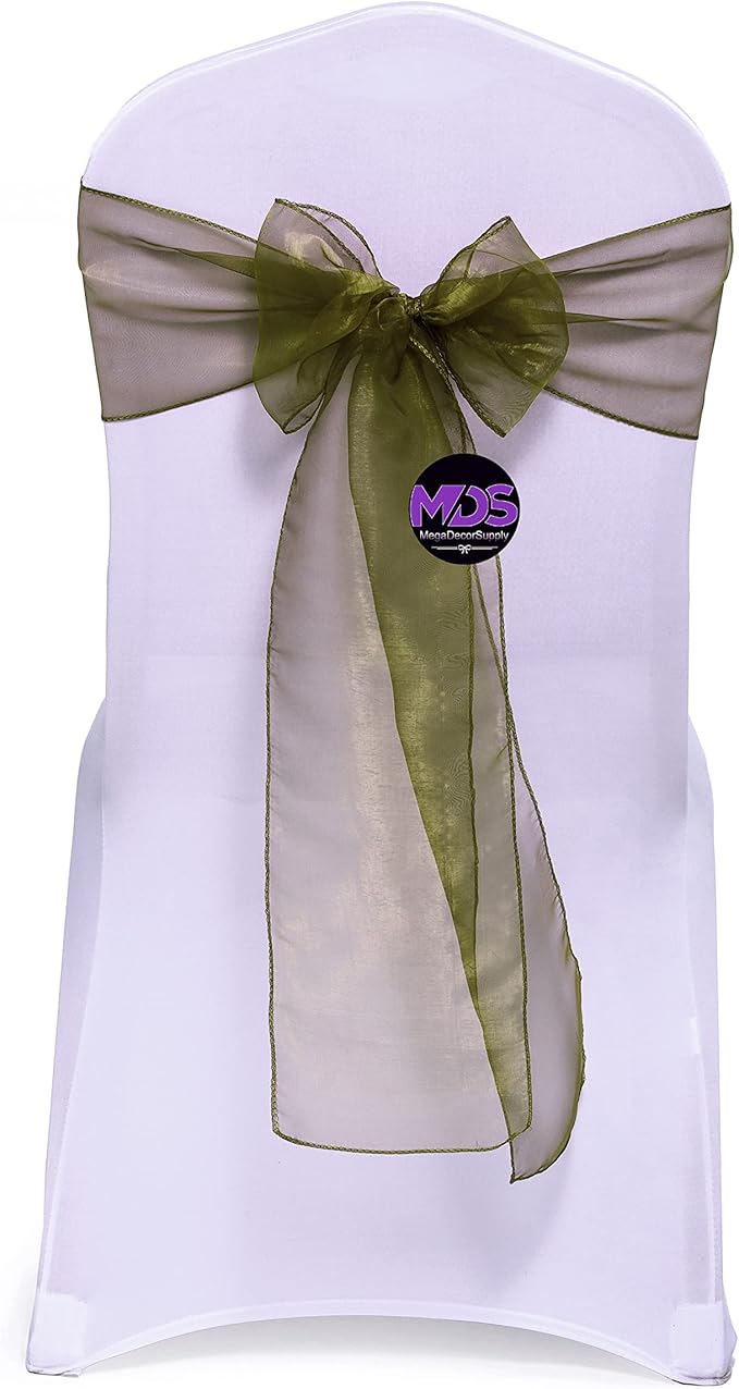 MDS Pack of 50 PCS Organza Chair Sashes Wider Dining Chair Bows Ribbon Tie Back for Wedding Party Birthday Bridal Shower Reception Event Banquet Home Chair Cover Decoration - Olive Green