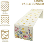 Flower Table Runner, Colorful Watercolor Pink Flower Plants Nature Butterfly Table Runner for Kitchen Dinner Living Room Home Party, 13x36 Inch