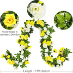 JUSTOYOU 2 Pack (15.8FT) Fake Rose Garland, Artificial Rose Vines Flowers Hanging Silk Rose Vine Wedding Home Backdrop Party Arch Arrangement Decoration