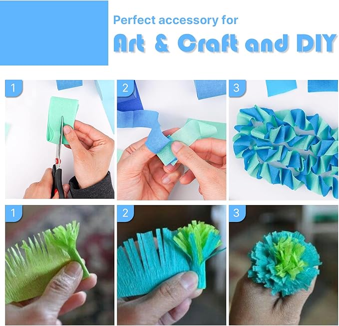 PartyWoo Blue Crepe Paper Streamers 4pcs 328ft Pack of Light Sky Blue Crepe Paper Streamers for Birthday Gender Reveal Baby Shower Graduation Pool Mermaid Under The Sea Theme Party Decorations