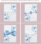 PONATIA 50PCS Vellum Jackets for 5x7 Invitation Cards- 135GSM Light Blue Floral Printed Vellum Sleeves, Quinceanera Wedding Invitation Cards Wraps, Transparent Christmas Gift Cards Jackets