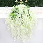 24 Pack Green White Wisteria Hanging Flowers, 3.4 Ft Fake Hanging Flowers, Artificial Wisteria Garland Vines for Wedding Room Backdrop Outdoor Patio Garden Decoration
