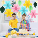 ADLKGG Paper Flowers Leaves Fan Party Decorations, Hanging Flower Wall Backdrop for Classroom Decor, Spring Party Decorations, Wedding, Tropical Jungle Forest Birthday, Fiesta Party, 12pcs