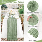 Aktor 4 Pack Sage Green Table Runner Boho Cheesecloth Table Runner Semi Sheer Gauze Fabric Runners for Wedding Birthday Baby Shower Party Boho Table Decoration（Sage Green）