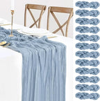 12 Pack Dusty Blue Cheesecloth Table Runners 35x120 Inch,10FT Boho Fall Thanksgiving Blue Gauze Table Runner Cheese Cloth for Wedding Party Baby Shower Home Decorations
