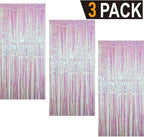 GOER 3.2 ft x 9.8 ft Metallic Tinsel Foil Fringe Curtains Party Photo Backdrop Party Streamers for Birthday,Graduation,New Year Eve Decorations Wedding Decor (Iridescent,3 pcs)