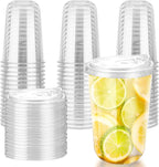 16oz Disposable Stemless Glasses With Strawless Sip Lids,PET Disposable Drinking Cups,Clear Plastic Wine Glasses for Parties Birthday,Wedding,Meeting,Christmas Party Supplies (50, Transparent)