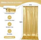 gogoparti 30x10FT Gold Sequin Backdrop Curtain - 6 Panels of 5x10FT Wrinkle-Free Glitter Drapes for Photography, Birthdays, Weddings & Graduations
