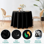 EMART Round Tablecloth Black (1 Pack) 120 inch Circular Polyester Table Cover for Wedding Decor, Birthday Party, Banquet and Formal Events