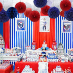 Navy Blue Red White Party Decorations 16pcs Paper Pom Poms Honeycomb Balls Lanterns Tissue Fans for 4th of July Day Patriotic Shake Theme Birthday Graduation Nurse Party