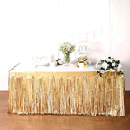 4 Pack 29x108 Inch Metallic Foil Fringe Tinsel Table Skirts for Rectangle Tables Streamer Curtains Backdrop for Christmas, Birthday, Parade Floats, Halloween Party Supplies(Champagne Gold)