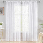 Sheer Curtains Floral Embroidery White 84 Inch Long Rod Pocket Lace Drapes for Living room, Bedroom, 2 Panels, 52"x84", Semi Voile Pattern Outdoor Window Treatment Sets for Yard, Patio, Villa, Parlor.