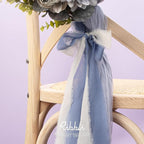 Ribbli Chiffon Silk Ribbon, 1.5 in x 30 Yards, White/Slate Blue/Dusty Blue Fringe, Wedding Invitations, Bridal Bouquets, Flower Arrangement