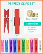 Mini Clothespins, Sopito 100 Pcs 1.4'' Strong Mini Clothespins for Photos with 10 Pcs Washi Tapes and 43 Ft Jute Twine, Colorful Wooden Small Clothes Pins for Picture, Crafts, Baby Shower