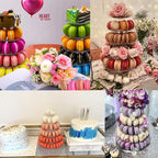 6 Tiers Macaroon Tower Stand with 8'' Silicone Tongs, Round Macaron Tower Cake Display Rack Plastic Cupcake Stand Macarons Desserts Serving Tray for Birthday Wedding Party Decor (6 Tiers with Tongs)