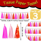 3P Hot Pink Orange LightPink Metallic Fringe Banner Garland Foil Tinsel Streamer Backdrop Banners for Parties, Wall Hanging Curtain Parade Floats,Graduation Decorations, Wedding Party Decoration