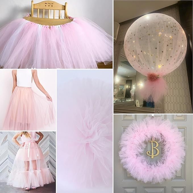 Light Pink Tulle Fabric Rolls 6 Inch by 200 Yards (600 feet) Fabric Spool Tulle Ribbon for DIY Light Pink Tutu Bow Baby Shower Birthday Party Wedding Decorations Craft Supplies
