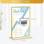 Hoteam 30 Pack 4 x 6 Clear Acrylic Sign Holder with Gold Borders, Gold Picture Frame, Double Sided Wedding Table Number, Acrylic Menu Stands for Wedding Table, Restaurant Sign, Photos