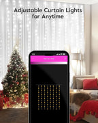 Brightown Smart Curtain String Lights - 9.8ft 300 LED Fairy Light with APP Remote, 8 Modes, USB Powered Waterproof Christmas for Bedroom Wedding Party, White