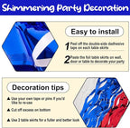 6 Pack 29 x108 Inch White Blue Red Wave Foil Fringe Table Skirts Metallic Banner for Tinsel Streamer Garland Backdrop for Parade Floats, Mother's Day, Easter, Wedding, Birthday Party Decoration