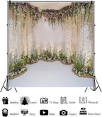 Renaiss 5x5ft Wedding Backdrop Romance Archway Flowers Blossom Sequins Curtain Cradle Ceremony Bridal Shower Photography Background for Anniversary Marriage Party Decor Photo Studio Props