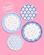 xo, Fetti Blue Coastal Paper Plates | 32 pcs, 2 sizes | Nautical Bachelorette Decorations, Seaside Dinner Party Setting, Beach Birthday Decor, Floral Tablescape